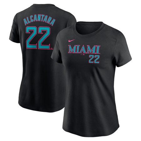 Women's Miami Marlins #22 Sandy Alcantara Nike Black 2025 City Connect Fuse Name & Number T-Shirt