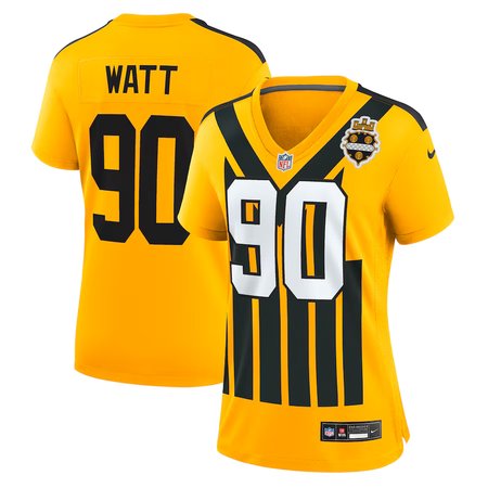 Women's Pittsburgh Steelers #90 T.J. Watt Nike Gold Alternate 1933 Throwback Game Jersey