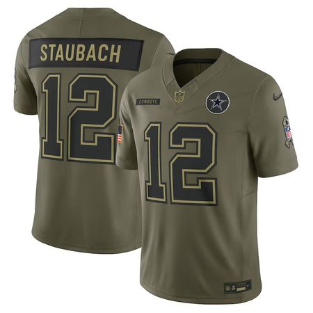 Men's Dallas Cowboys #12 Roger Staubach Nike Olive 2025 Salute to Service Retired Limited Jersey