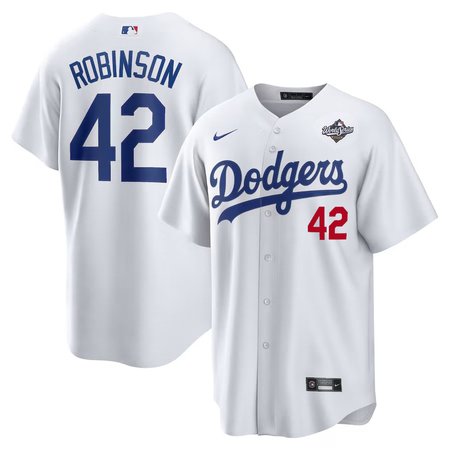 Men's Los Angeles Dodgers #42 Jackie Robinson Nike White 2025 World Series Home Limited Jersey