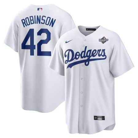 Men's Los Angeles Dodgers #42 Jackie Robinson Nike White 2025 World Series Replica Player Jersey