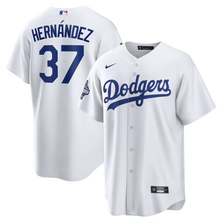 Men's Los Angeles Dodgers #37 Teoscar Hernandez Nike White 2025 World Series Champions Home Replica Jersey