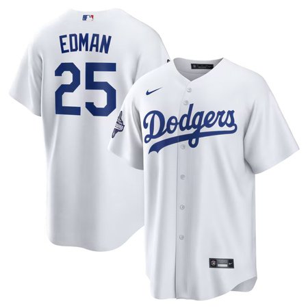 Men's Los Angeles Dodgers #25 Tommy Edman Nike White 2025 World Series Champions Home Replica Jersey