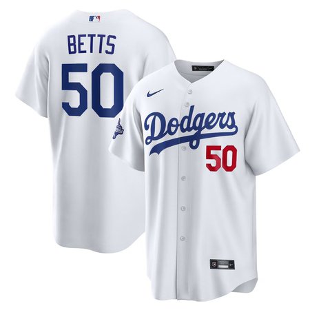 Men's Los Angeles Dodgers #50 Mookie Betts Nike White Home 2025 World Series Champions Limited Jersey