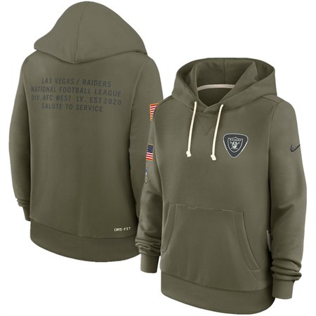 Women's Las Vegas Raiders Olive 2025 Salute to Service Sideline Standard Issue Dri-FIT Hoodie(Run Small) Women's Las Vegas Raiders Olive 2025 Salute to Service Sideline Standard Issue Dri-FIT Hoodie(Run Small)