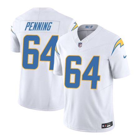 Men's Los Angeles Chargers #64 Trevor Penning Nike White Alternate Charger Power Vapor F.U.S.E. Limited Jersey
