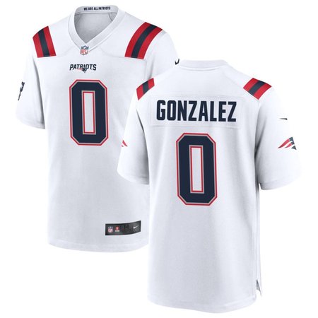 Men's New England Patriots #0 Christian Gonzalez Nike White Game Jersey