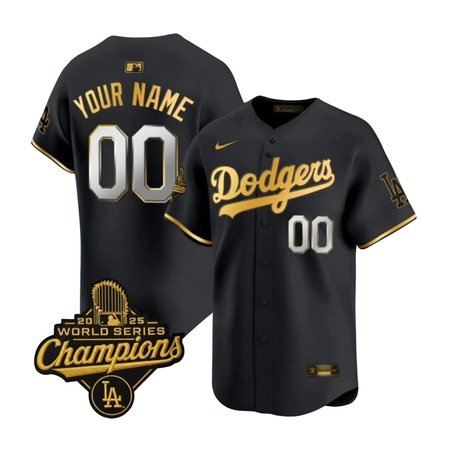Men's Los Angeles Dodgers Custom Nike Black Golden 2025 World Series Champions Home Limited Jersey