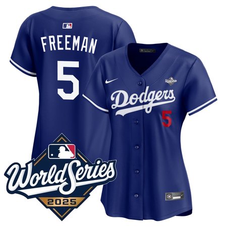 Women's Los Angeles Dodgers #5 Freddie Freeman Nike Royal 2025 World Series Home Limited Jersey
