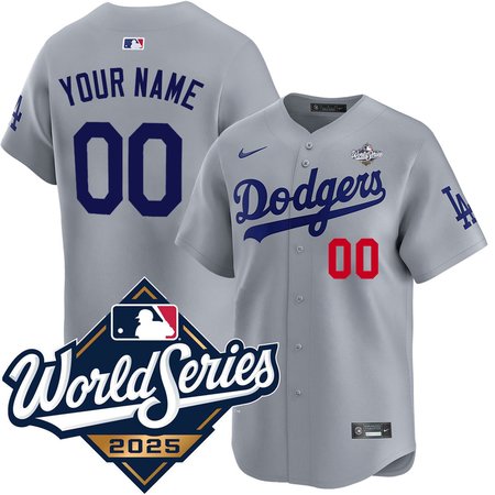 Youth Los Angeles Dodgers Custom Nike Gray 2025 World Series Home Limited Jersey