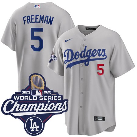 Men's Los Angeles Dodgers #5 Freddie Freeman Nike Gray 2025 World Series Champions Home Limited Jersey
