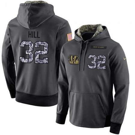 NFL Men's Cincinnati Bengals #32 Jeremy Hill Stitched Black Anthracite Salute to Service Player Performance Hoodie