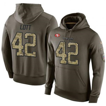 NFL Men's San Francisco 49ers #42 Ronnie Lott Stitched Green Olive Salute To Service KO Performance Hoodie