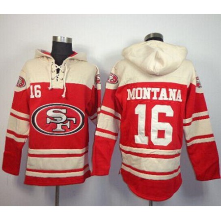 49ers #16 Joe Montana Red Sawyer Hoodie Sweatshirt NFL Hoodie