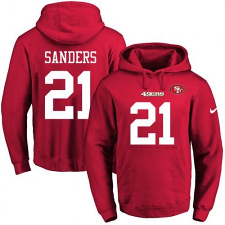 49ers #21 Deion Sanders Red Name & Number Pullover NFL Hoodie