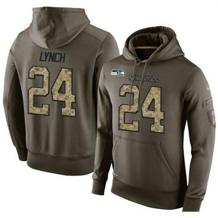 NFL Men's Seattle Seahawks #24 Marshawn Lynch Stitched Green Olive Salute To Service KO Performance Hoodie