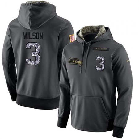 NFL Men's Seattle Seahawks #3 Russell Wilson Stitched Black Anthracite Salute to Service Player Performance Hoodie