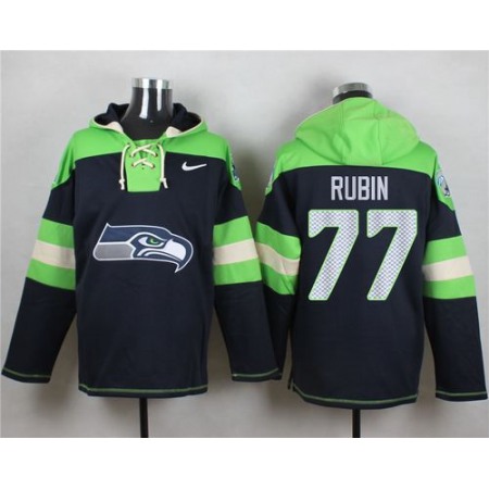 Seahawks #77 Ahtyba Rubin Navy Blue Player Pullover NFL Hoodie