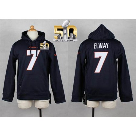 Broncos #7 John Elway Navy Blue Super Bowl 50 Youth Pullover NFL Hoodie