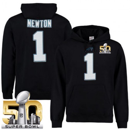 Panthers #1 Cam Newton Black Super Bowl 50 Eligible Receiver II Name & Number NFL Hoodie