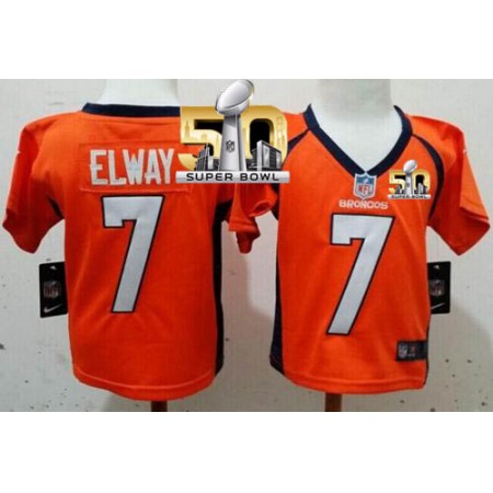 Toddler Broncos #7 John Elway Orange Team Color Super Bowl 50 Stitched NFL Elite Jersey