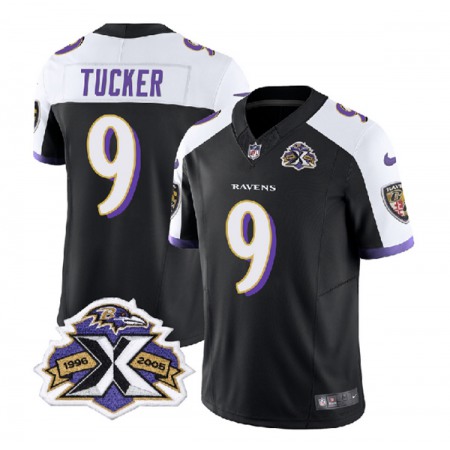 Men's Baltimore Ravens #9 Justin Tucker Black/White 2023 F.U.S.E With Patch Throwback Vapor Limited Jersey Men's Baltimore Ravens #9 Justin Tucker Black/White 2023 F.U.S.E With Patch Throwback Vapor Limited Jersey