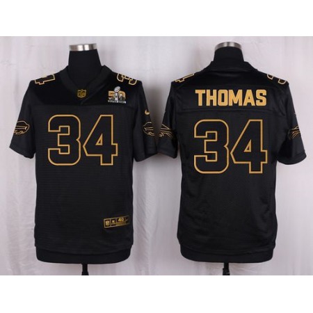 Bills #34 Thurman Thomas Black Men's Stitched NFL Elite Pro Line Gold Collection Jersey
