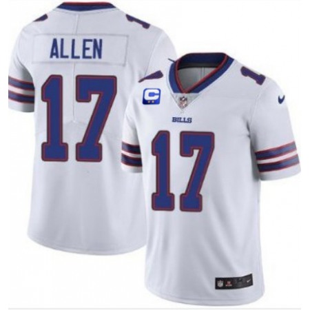 Men's Buffalo Bills #17 Josh Allen White With C Patch Limited Stitched Jersey Men's Buffalo Bills #17 Josh Allen White With C Patch Limited Stitched Jersey