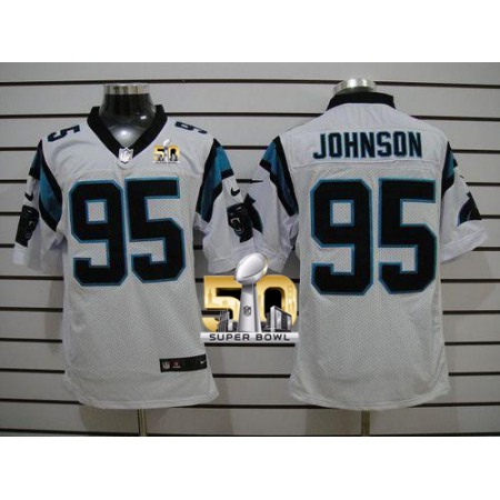 Panthers #95 Charles Johnson White Super Bowl 50 Men's Stitched NFL Elite Jersey