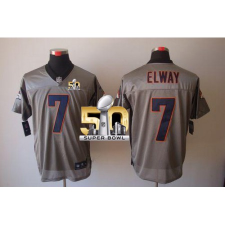 Broncos #7 John Elway Grey Shadow Super Bowl 50 Men's Stitched NFL Elite Jersey