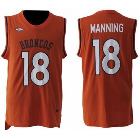 Broncos #18 Peyton Manning Orange Team Color Men's Stitched NFL Limited Tank Top Jersey