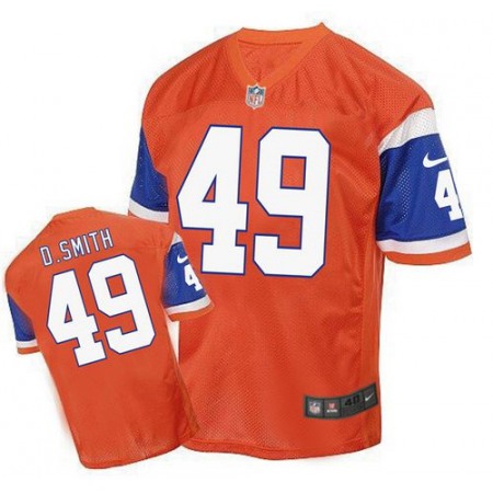 Broncos #49 Dennis Smith Orange Men's Stitched NFL Elite Throwback Jersey