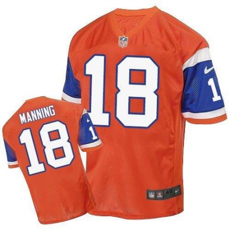 Broncos #18 Peyton Manning Orange Throwback Men's Stitched NFL Elite Jersey