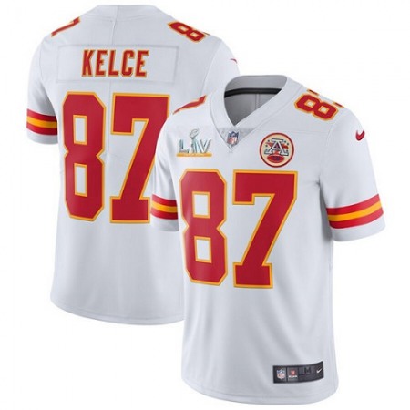 Men's Kansas City Chiefs #87 Travis Kelce White 2021 Super Bowl LV Stitched NFL Jersey Men's Kansas City Chiefs #87 Travis Kelce White 2021 Super Bowl LV Stitched NFL Jersey