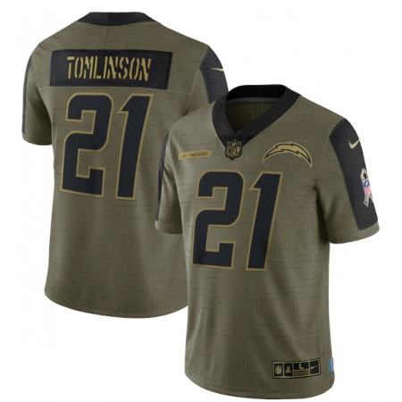 Men's Los Angeles Chargers #21 LaDainian Tomlinson 2021 Olive Salute To Service Limited Stitched Jersey Men's Los Angeles Chargers #21 LaDainian Tomlinson 2021 Olive Salute To Service Limited Stitched Jersey