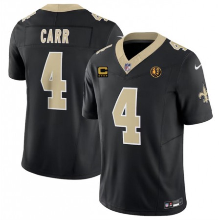 Men's New Orleans Saints #4 Derek Carr Black 2023 F.U.S.E. With 4-star C Patch And John Madden Patch Vapor Limited Stitched Football Jersey Men's New Orleans Saints #4 Derek Carr Black 2023 F.U.S.E. With 4-star C Patch And John Madden Patch Vapor Limited Stitched Football Jersey