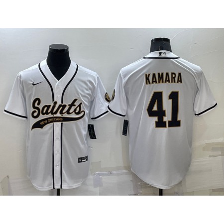 Men's New Orleans Saints #41 Alvin Kamara White Cool Base Stitched Baseball Jersey Men's New Orleans Saints #41 Alvin Kamara White Cool Base Stitched Baseball Jersey