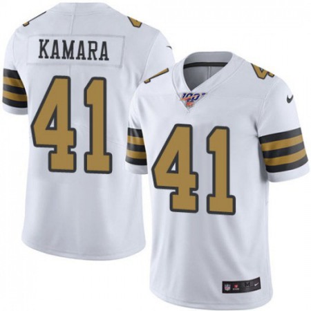 Men's New Orleans Saints #41 Alvin Kamara White 2019 100th Season Color Rush Limited Stitched NFL Jersey Men's New Orleans Saints #41 Alvin Kamara White 2019 100th Season Color Rush Limited Stitched NFL Jersey