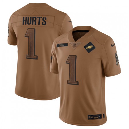 Men's Philadelphia Eagles #1 Jalen Hurts 2023 Brown Salute To Service Limited Stitched Football Jersey Men's Philadelphia Eagles #1 Jalen Hurts 2023 Brown Salute To Service Limited Stitched Football Jersey