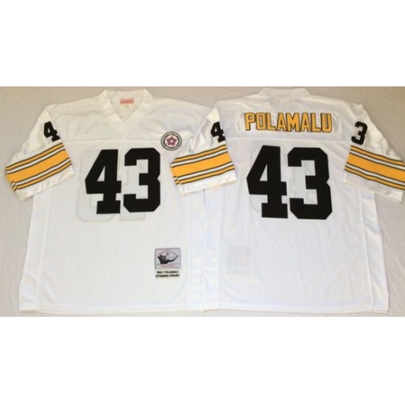 Men's Pittsburgh Steelers #43 Troy Polamalu White Mitchell & Ness Throwback Stitched Jersey Men's Pittsburgh Steelers #43 Troy Polamalu White Mitchell & Ness Throwback Stitched Jersey