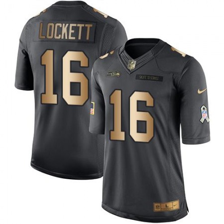 Seahawks #16 Tyler Lockett Black Men's Stitched NFL Limited Gold Salute To Service Jersey
