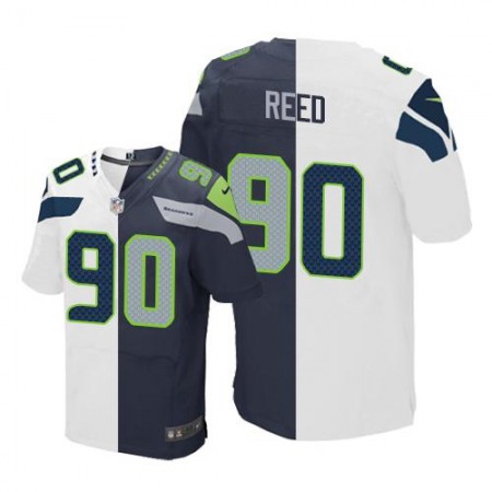 Seahawks #90 Jarran Reed White/Steel Blue Men's Stitched NFL Elite Split Jersey