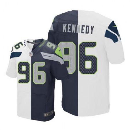 Seahawks #96 Cortez Kennedy White/Steel Blue Men's Stitched NFL Elite Split Jersey