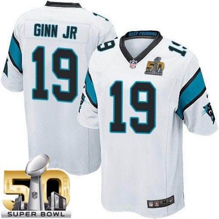 Panthers #19 Ted Ginn Jr White Super Bowl 50 Youth Stitched NFL Elite Jersey