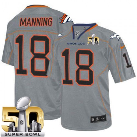 Broncos #18 Peyton Manning Lights Out Grey Super Bowl 50 Youth Stitched NFL Elite Jersey