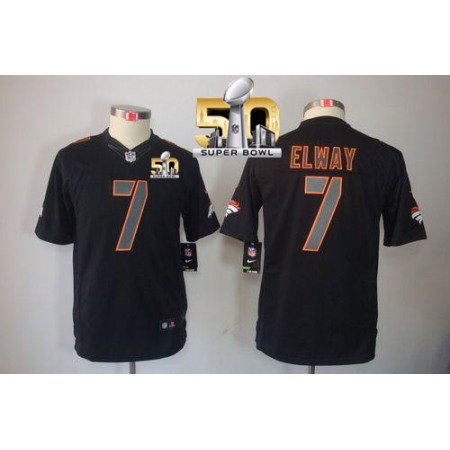 Broncos #7 John Elway Black Impact Super Bowl 50 Youth Stitched NFL Limited Jersey
