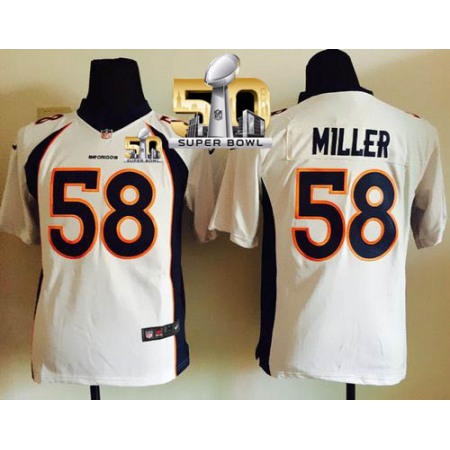Broncos #58 Von Miller White Super Bowl 50 Youth Stitched NFL Elite Jersey