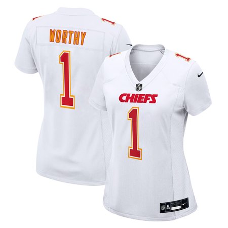 Women's Kansas City Chiefs #1 Xavier Worthy Tundra White Fashion Game Jersey Women's Kansas City Chiefs #1 Xavier Worthy Tundra White Fashion Game Jersey
