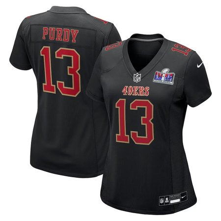 Women's San Francisco 49ers #13 Brock Purdy Black Super Bowl LVIII Carbon Fashion Game Player Jersey